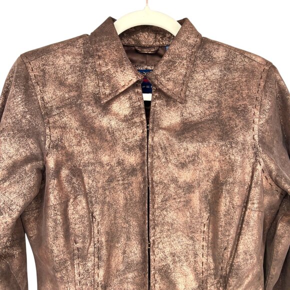 Roper Vintage Leather Jacket Brown Bronze Metallic Full Zip Size Small - Picture 3 of 16